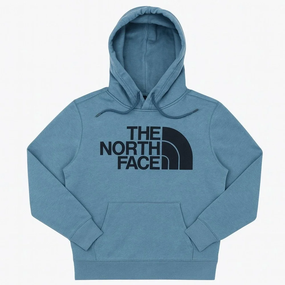 The North Face Hoodie Mens Large Blue Pullover Logo Fleece Sweatshirt Hiking
